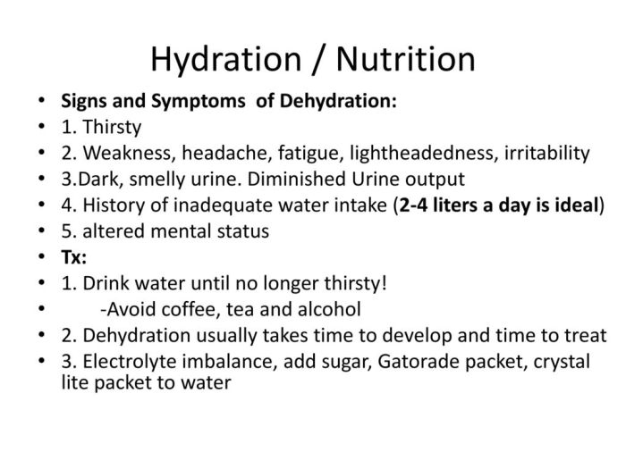 Signs and symptoms of inadequate hydration